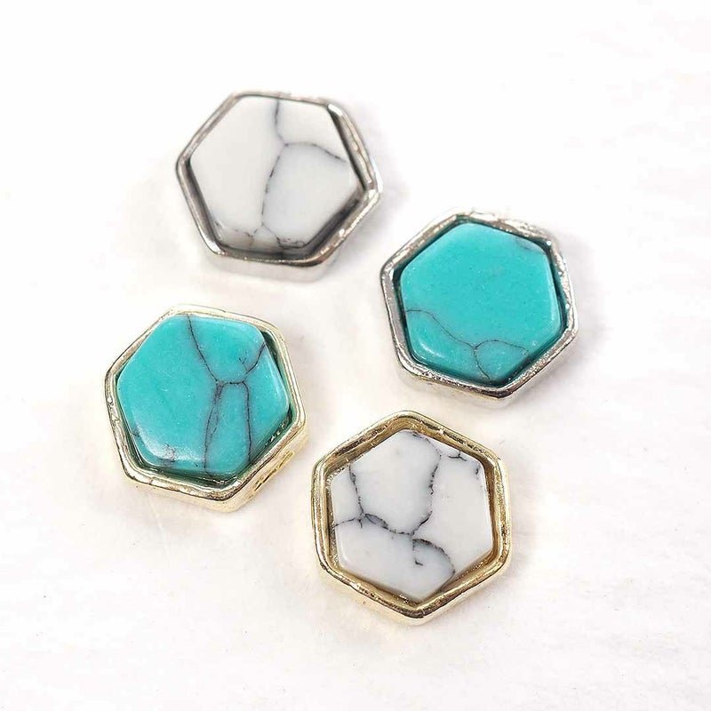 天然石 メタルパーツ ヘキサゴン 約7.0×7.0mm 4個入り カーブ付き