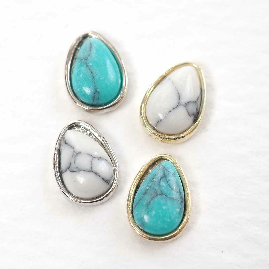 天然石 メタルパーツ ドロップ 約4.0×6.0mm 4個入り カーブ付き