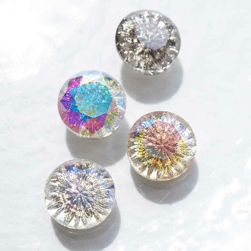 デザイン ガラスラインストーン フラットバック ラウンド カーブ付き 約8.0mm 3個入り